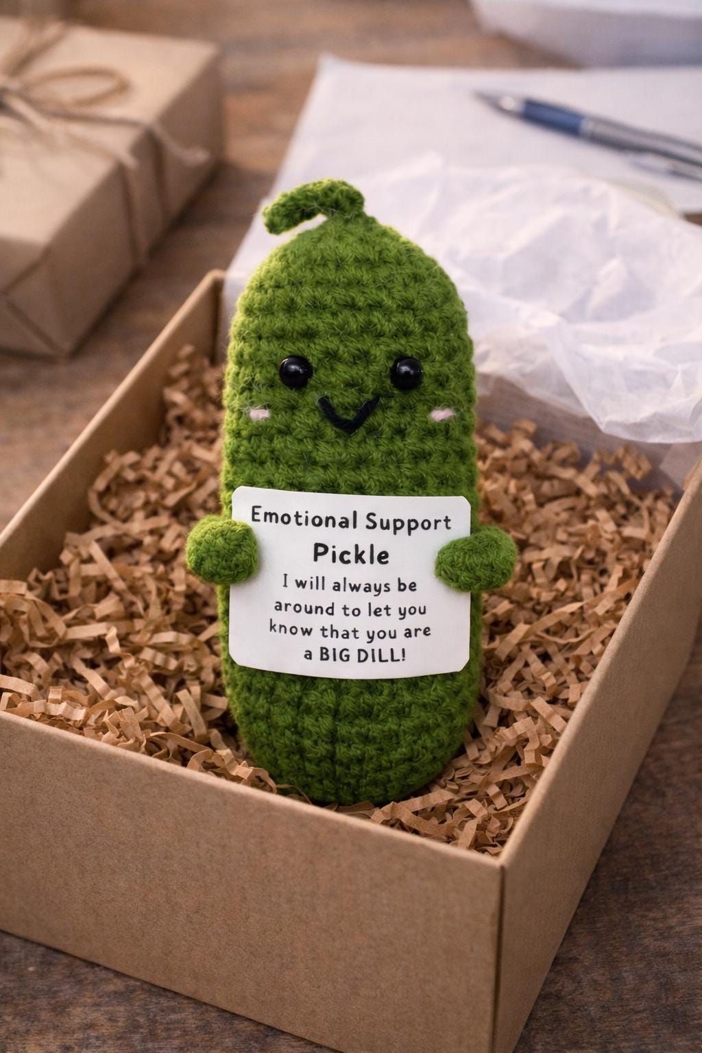 Emotional Support Pickle Crochet Plush with Funny Card Gift