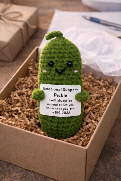 Emotional Support Pickle Crochet Plush with Funny Card Gift
