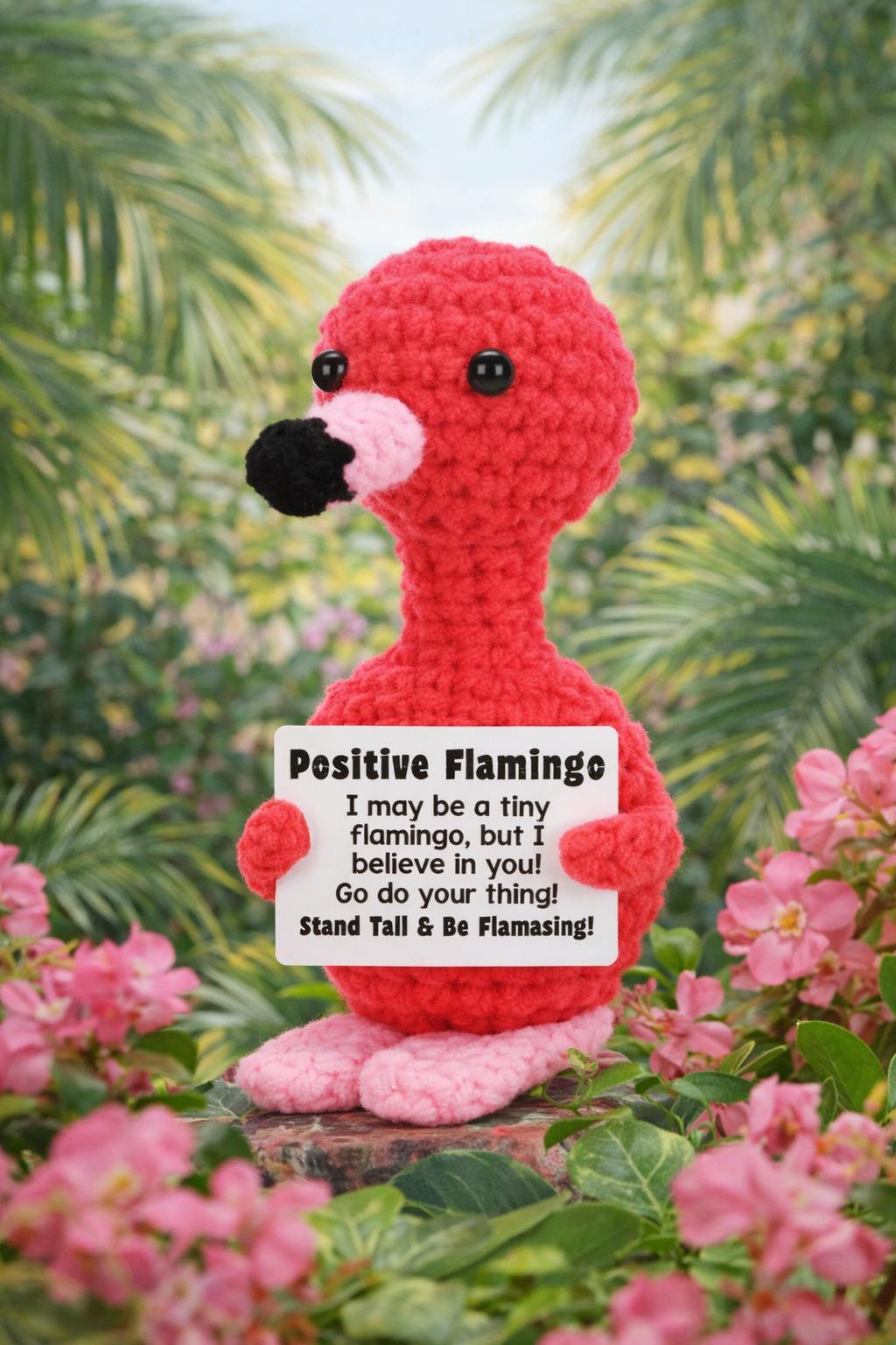 Positive Flamingo Crochet Motivational Plush with Card Gift