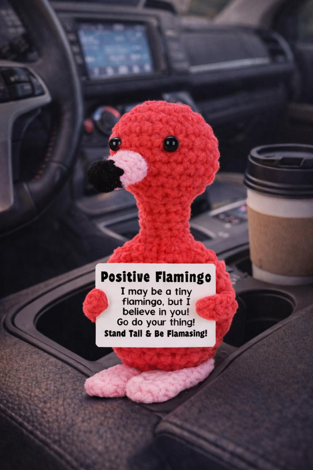 Positive Flamingo Crochet Motivational Plush with Card Gift