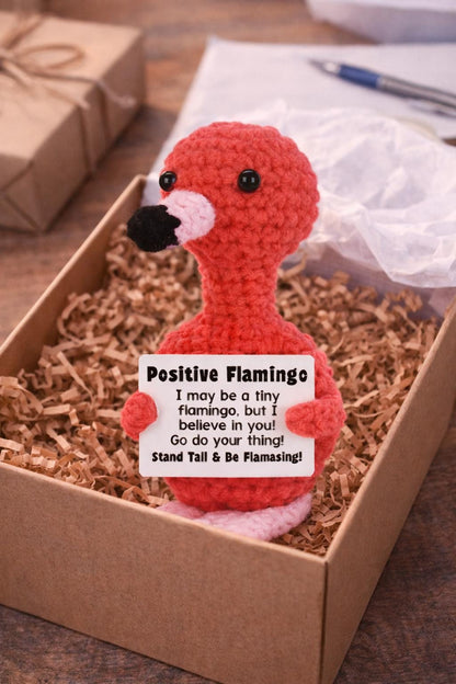 Positive Flamingo Crochet Motivational Plush with Card Gift