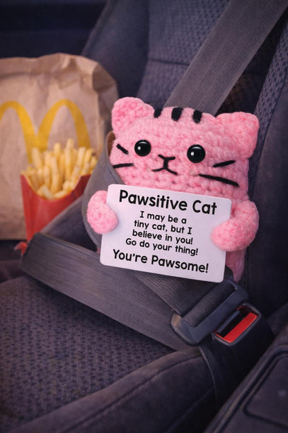 Pawsitive Cat Crochet Motivational Plush You’re Pawsome Gift