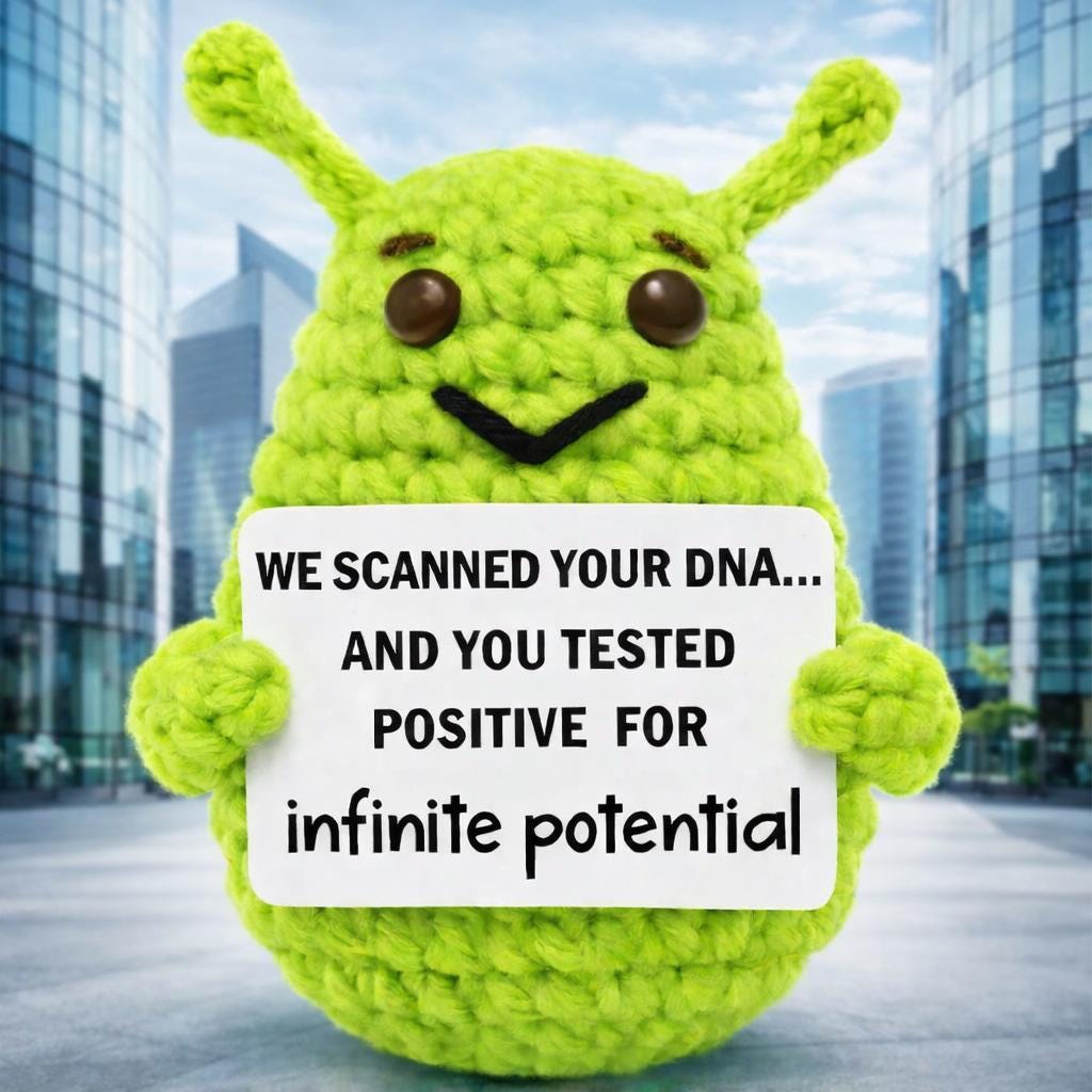 Positive Alien Crochet Plush with Motivational Card Gift