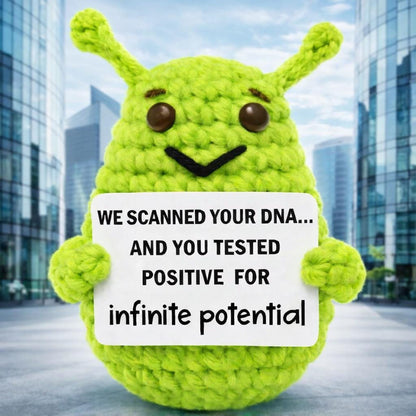 Positive Alien Crochet Plush with Motivational Card Gift