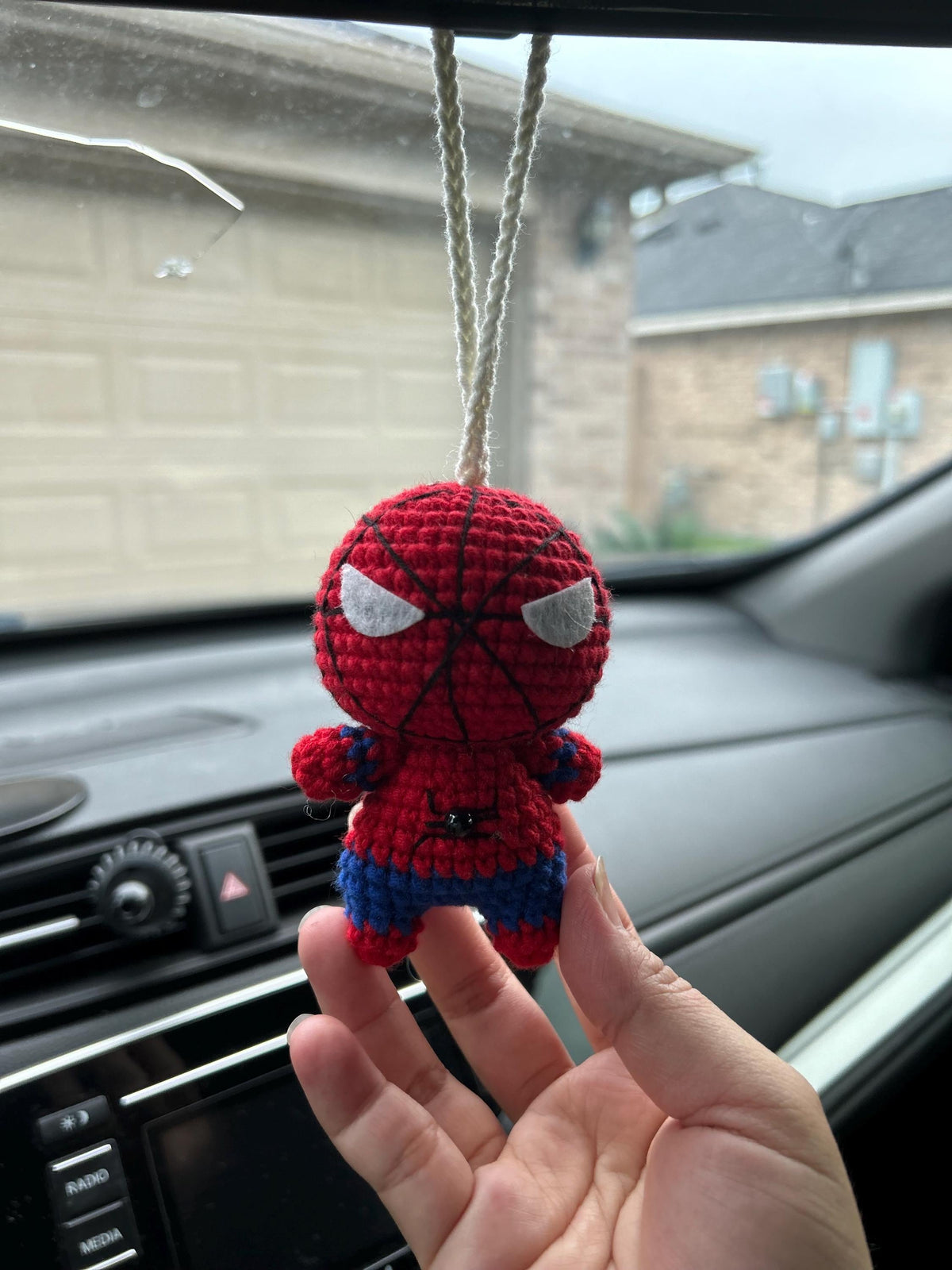 Handmade Crochet Batman Car Charm, Superhero Decor