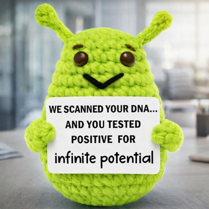 Positive Alien Crochet Plush with Motivational Card Gift