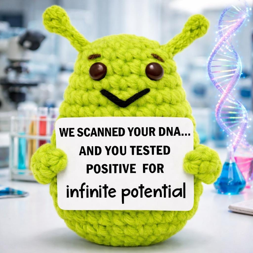 Positive Alien Crochet Plush with Motivational Card Gift
