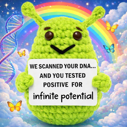Positive Alien Crochet Plush with Motivational Card Gift