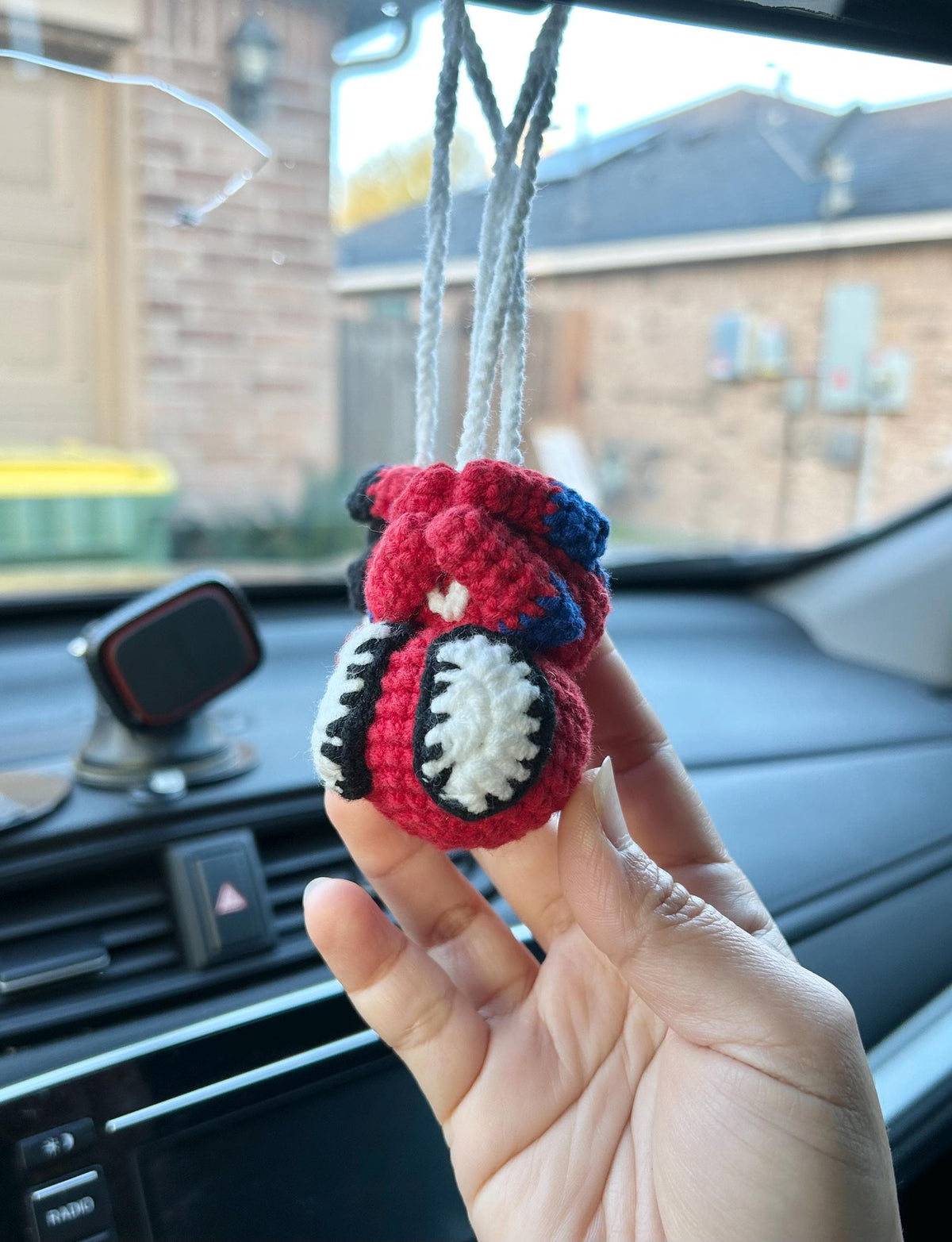 Handmade Crocheted Spider-Man Hanging Car Charm