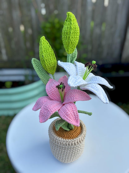 Handmade Crochet Lily Flower in Pot, Mother’s Day Gift