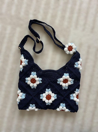 Handmade Crochet Flowers Shoulder Bag, Crochet Flowers Handbags, Valentine Gift, Birthday Gift
