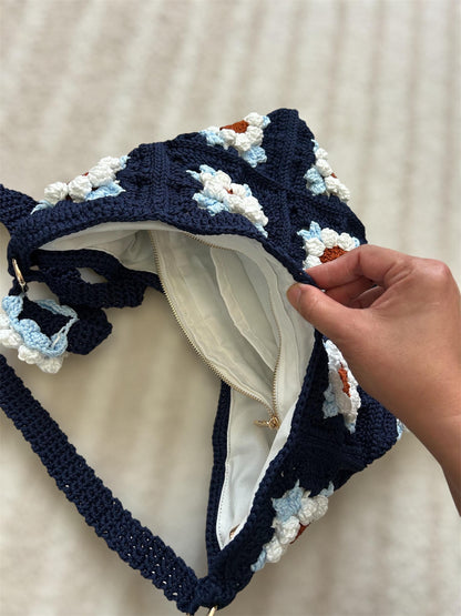 Handmade Crochet Flowers Shoulder Bag, Crochet Flowers Handbags, Valentine Gift, Birthday Gift