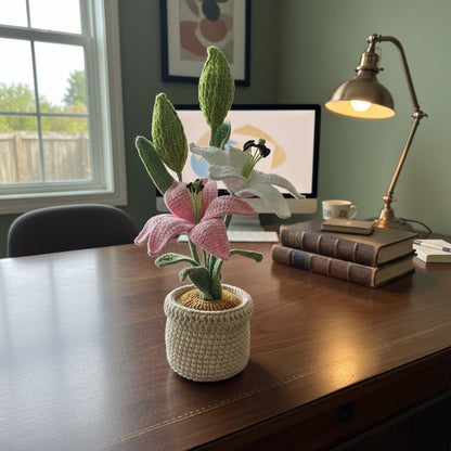 Handmade Crochet Lily Flower in Pot, Mother’s Day Gift