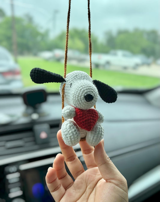 Crochet Snoopy Keychain: Soft Baby Yarn, Party Hat
