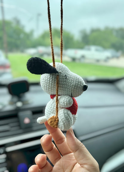 Crochet Snoopy Keychain: Soft Baby Yarn, Party Hat