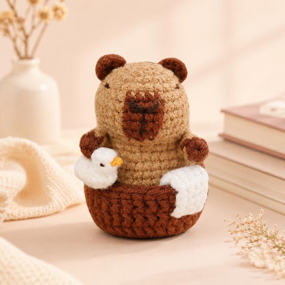 Crochet Capybara Kit With Turtle Backpack | Amigurumi Craft Project, Beginner Friendly