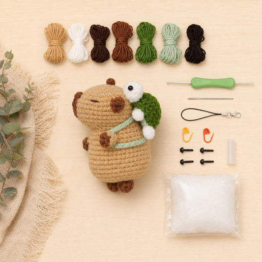 Crochet Capybara Kit With Turtle Backpack | Amigurumi Craft Project, Beginner Friendly
