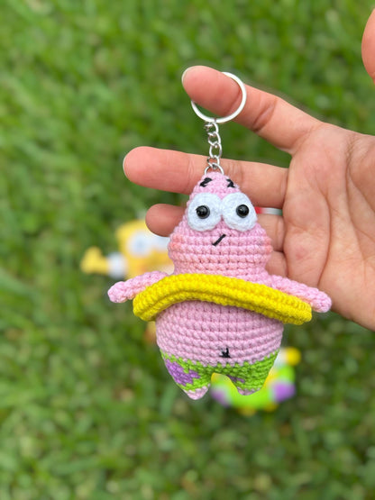 Crochet Patrick And SpongeBob Keychain