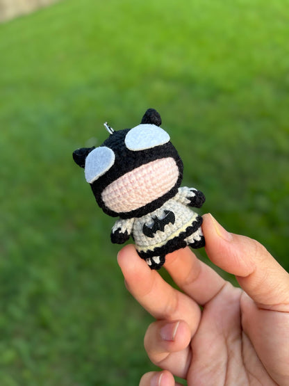 Handmade Crochet Batman Car Charm, Superhero Decor