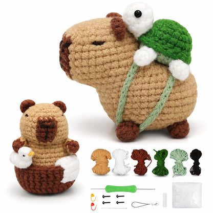 Crochet Capybara Kit With Turtle Backpack | Amigurumi Craft Project, Beginner Friendly