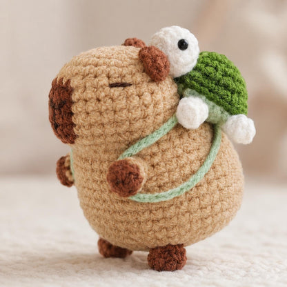 Crochet Capybara Kit With Turtle Backpack | Amigurumi Craft Project, Beginner Friendly