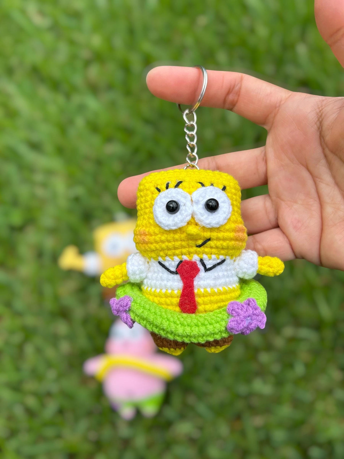 Crochet Patrick And SpongeBob Keychain