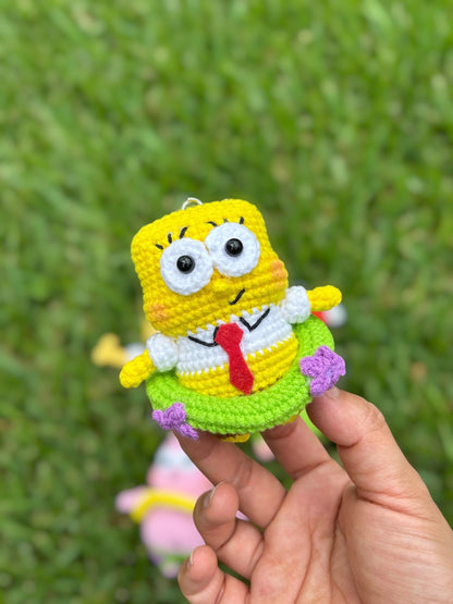 Crochet Patrick And SpongeBob Keychain