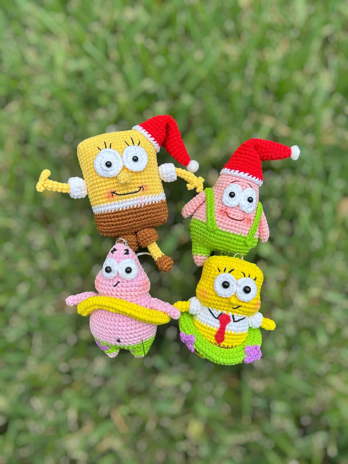 Crochet Patrick And SpongeBob Keychain
