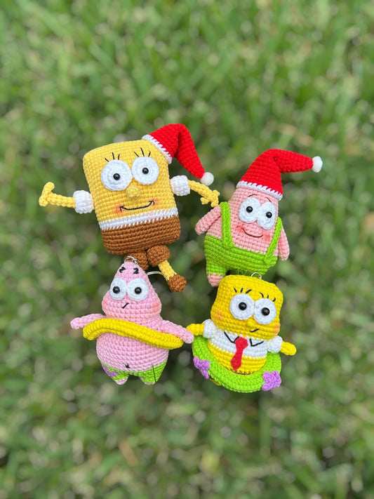 Crochet Patrick And SpongeBob Keychain