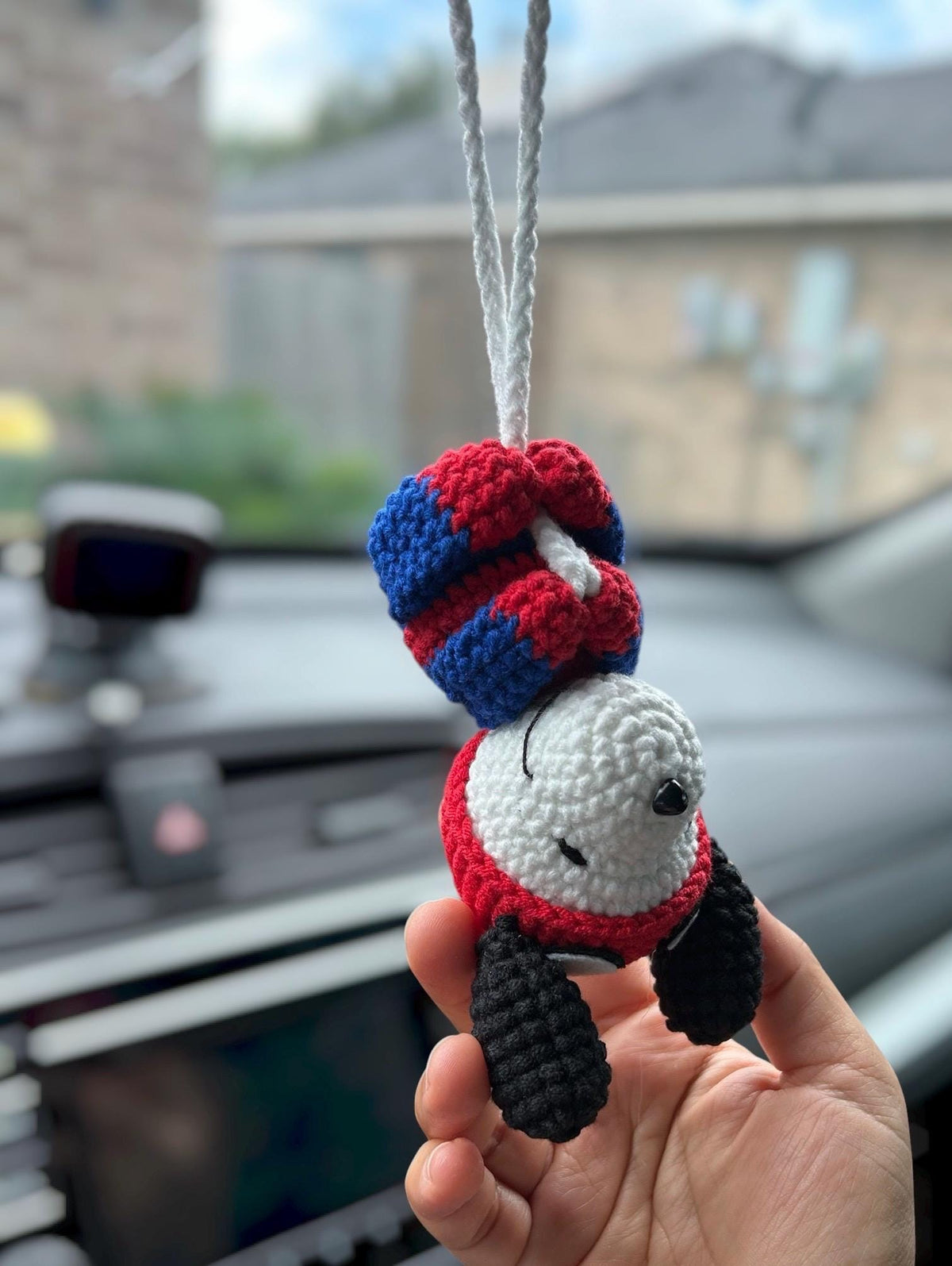 Crochet Snoopy Keychain: Soft Baby Yarn, Party Hat
