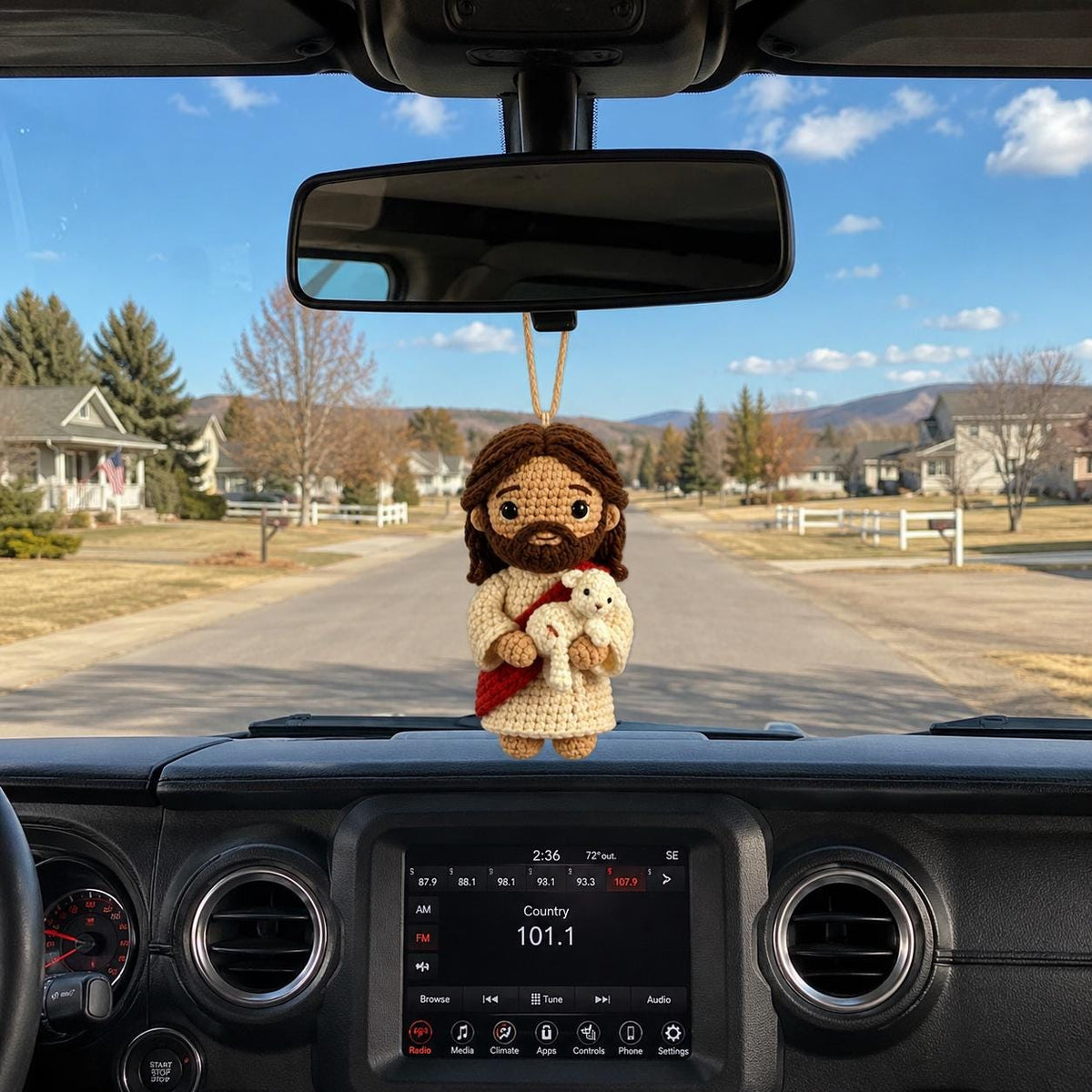 Crochet Jesus with Lamb Car Charm, Handmade Christian Rearview Ornament