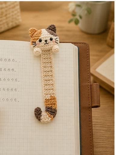 Crochet Calico Cat Bookmark, Handmade Page Marker, Cozy Reading Accessory