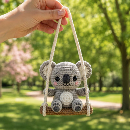 Cute Crochet Koala Swing Car Charm, Handmade Amigurumi Koala Rear View Mirror Ornament, Mini Plush Bag Charm, Kawaii Car Decor