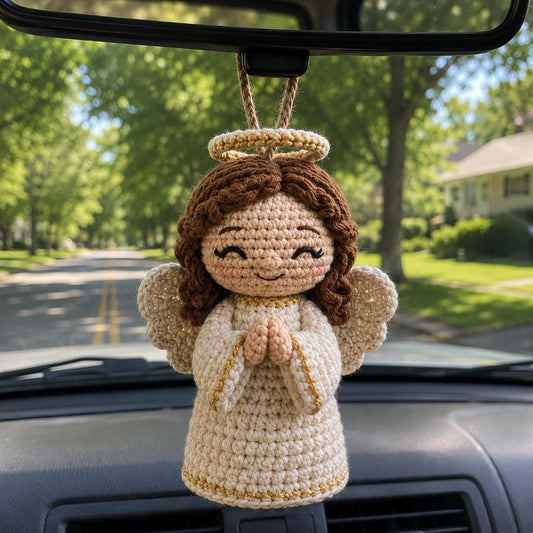 Crochet Angel Car Charm, Guardian Angel Rearview Mirror Hanger, Handmade Amigurumi Car Decor, Christian Gift, Prayer Angel Ornament