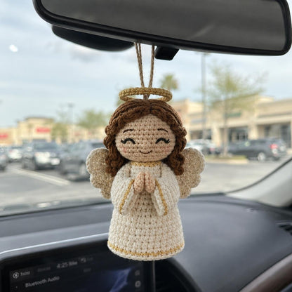 Crochet Angel Car Charm, Guardian Angel Rearview Mirror Hanger, Handmade Amigurumi Car Decor, Christian Gift, Prayer Angel Ornament