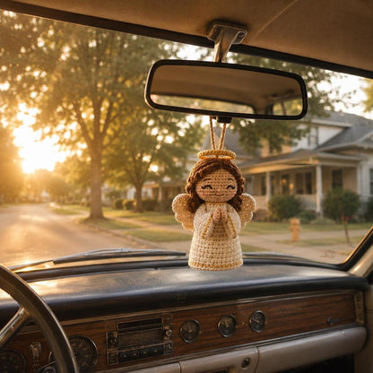 Crochet Angel Car Charm, Guardian Angel Rearview Mirror Hanger, Handmade Amigurumi Car Decor, Christian Gift, Prayer Angel Ornament