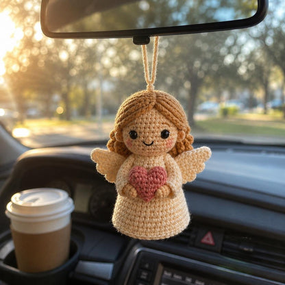 Crochet Angel Car Charm, Guardian Angel Rearview Mirror Hanging, Handmade Amigurumi Car Ornament, Christian Gift, Angel Lover Gift