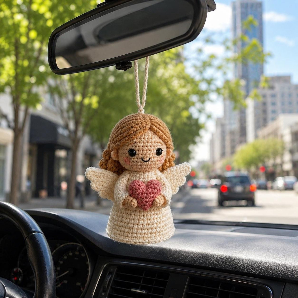 Crochet Angel Car Charm, Guardian Angel Rearview Mirror Hanging, Handmade Amigurumi Car Ornament, Christian Gift, Angel Lover Gift