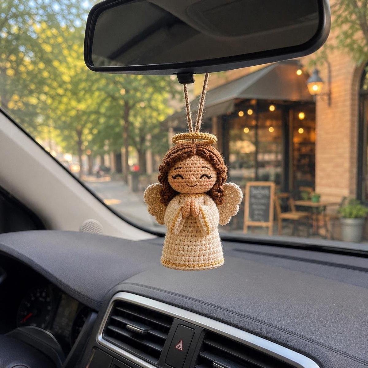 Crochet Angel Car Charm, Guardian Angel Rearview Mirror Hanger, Handmade Amigurumi Car Decor, Christian Gift, Prayer Angel Ornament