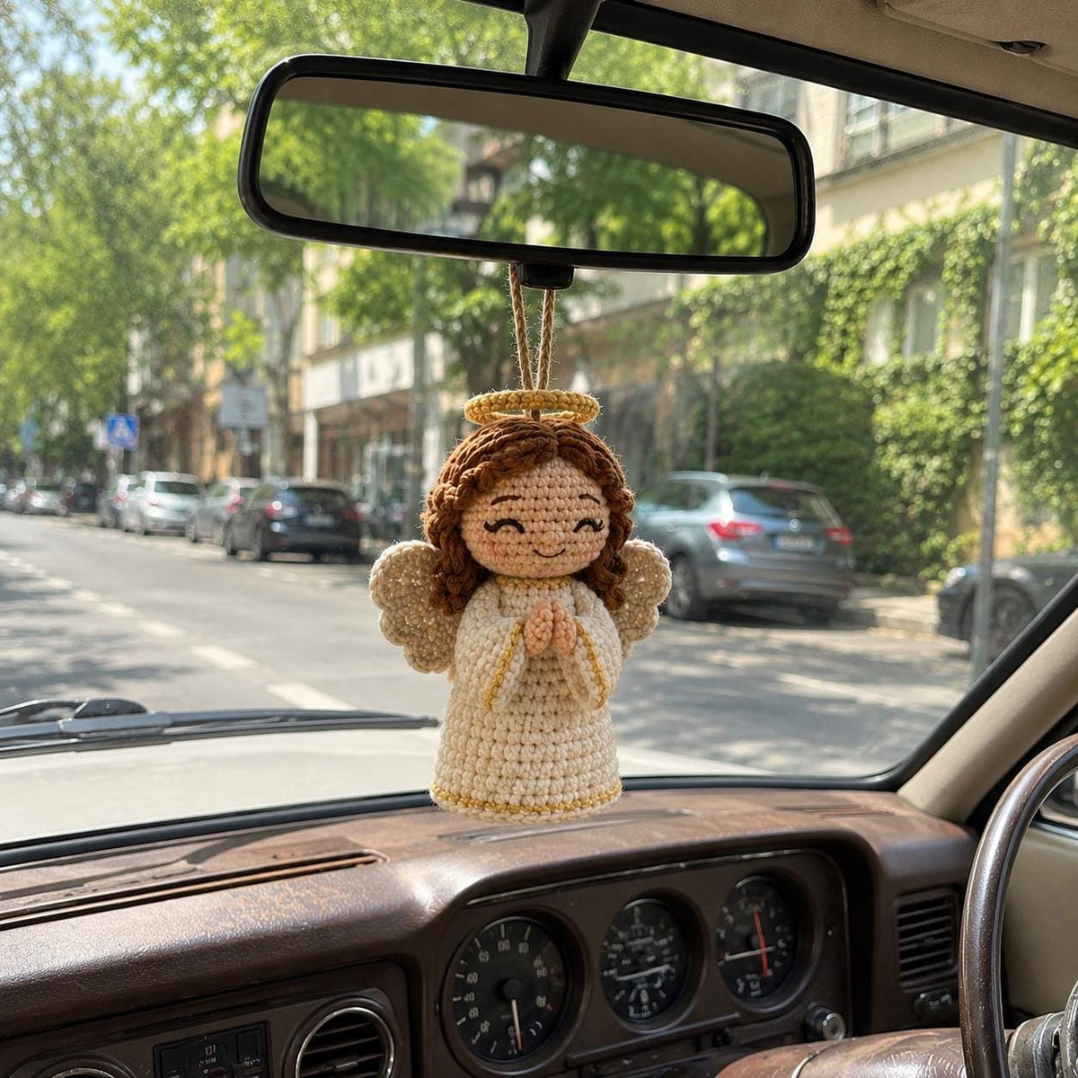 Crochet Angel Car Charm, Guardian Angel Rearview Mirror Hanger, Handmade Amigurumi Car Decor, Christian Gift, Prayer Angel Ornament