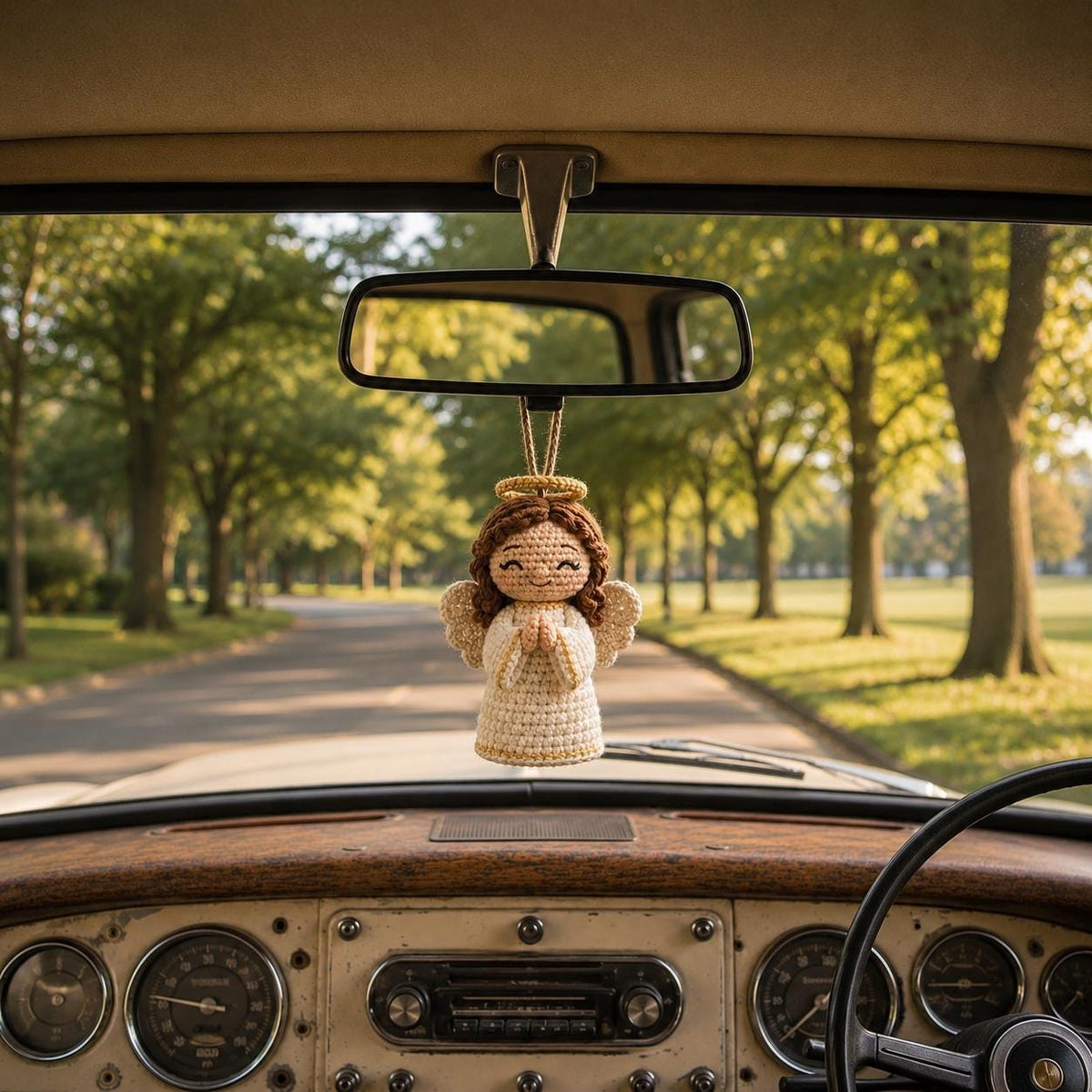 Crochet Angel Car Charm, Guardian Angel Rearview Mirror Hanger, Handmade Amigurumi Car Decor, Christian Gift, Prayer Angel Ornament