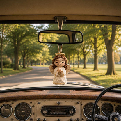 Crochet Angel Car Charm, Guardian Angel Rearview Mirror Hanger, Handmade Amigurumi Car Decor, Christian Gift, Prayer Angel Ornament