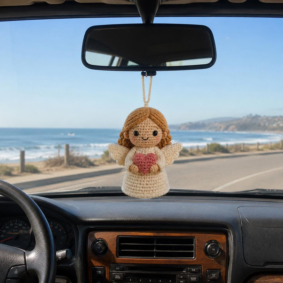 Crochet Angel Car Charm, Guardian Angel Rearview Mirror Hanging, Handmade Amigurumi Car Ornament, Christian Gift, Angel Lover Gift