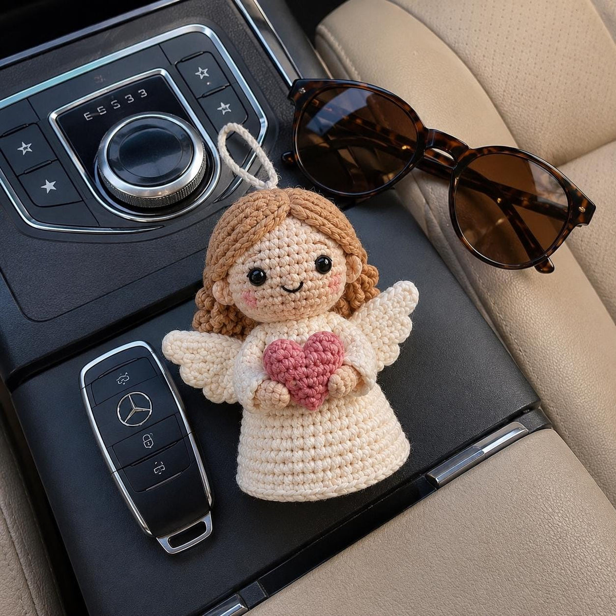 Crochet Angel Car Charm, Guardian Angel Rearview Mirror Hanging, Handmade Amigurumi Car Ornament, Christian Gift, Angel Lover Gift