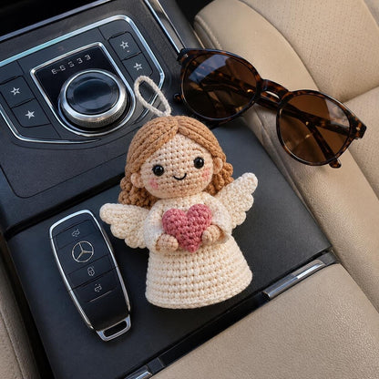 Crochet Angel Car Charm, Guardian Angel Rearview Mirror Hanging, Handmade Amigurumi Car Ornament, Christian Gift, Angel Lover Gift