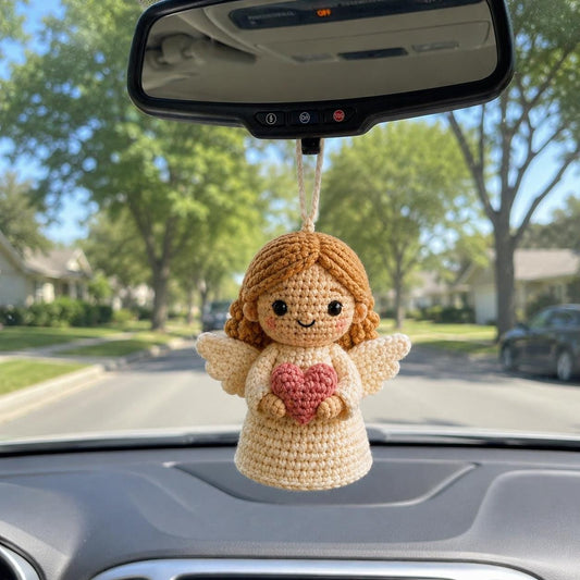 Crochet Angel Car Charm, Guardian Angel Rearview Mirror Hanging, Handmade Amigurumi Car Ornament, Christian Gift, Angel Lover Gift