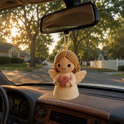 Crochet Angel Car Charm, Guardian Angel Rearview Mirror Hanging, Handmade Amigurumi Car Ornament, Christian Gift, Angel Lover Gift