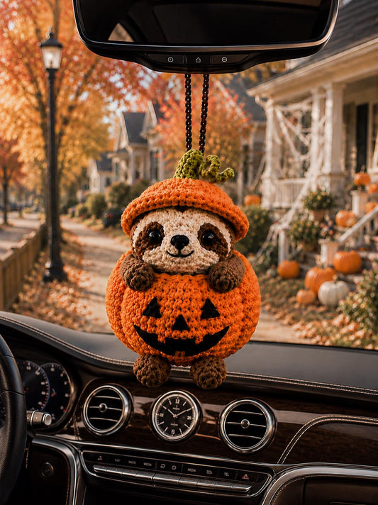 Crochet Sloth Halloween Car Charm, Amigurumi Animal Rearview Mirror Decor, Hanging Ornament. 5 Inches