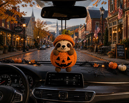 Crochet Sloth Halloween Car Charm, Amigurumi Animal Rearview Mirror Decor, Hanging Ornament. 5 Inches