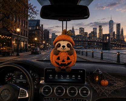 Crochet Sloth Halloween Car Charm, Amigurumi Animal Rearview Mirror Decor, Hanging Ornament. 5 Inches